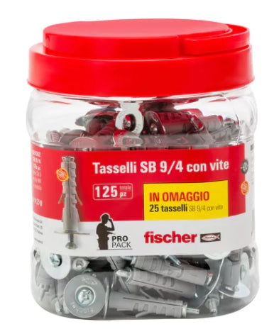 SB 9/4 IN BARATTOLO DA 120PZ FISCHER - TASSELLO IN NYLON CON VITE T.S.C. TAGLIO COMBINATO