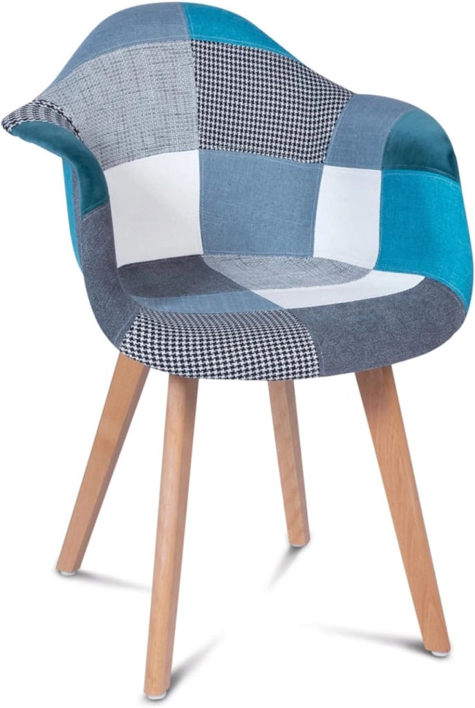 Set di 2 sedie da pranzo scandinave, poltrone da tavolo SARA patchwork blu