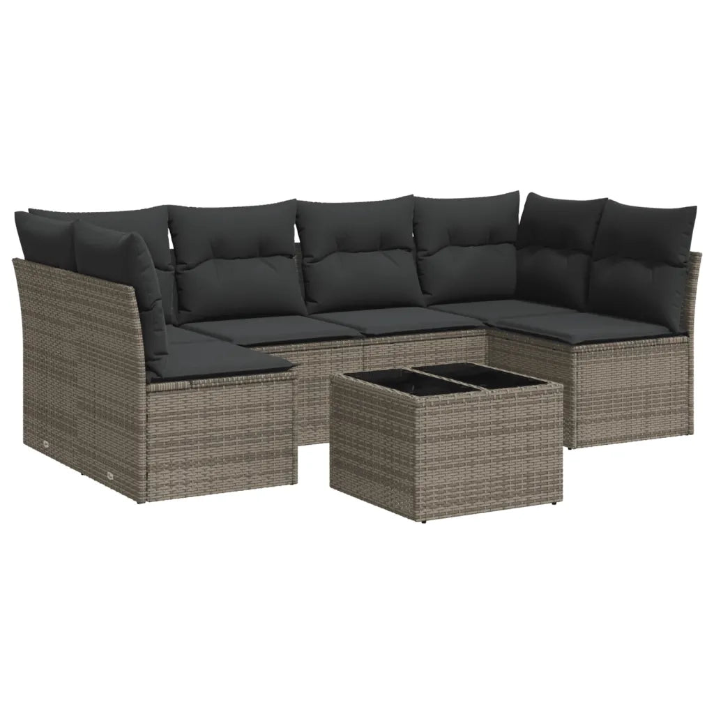 Set Divani da Giardino 7 pz con Cuscini Grigio in Polyrattan