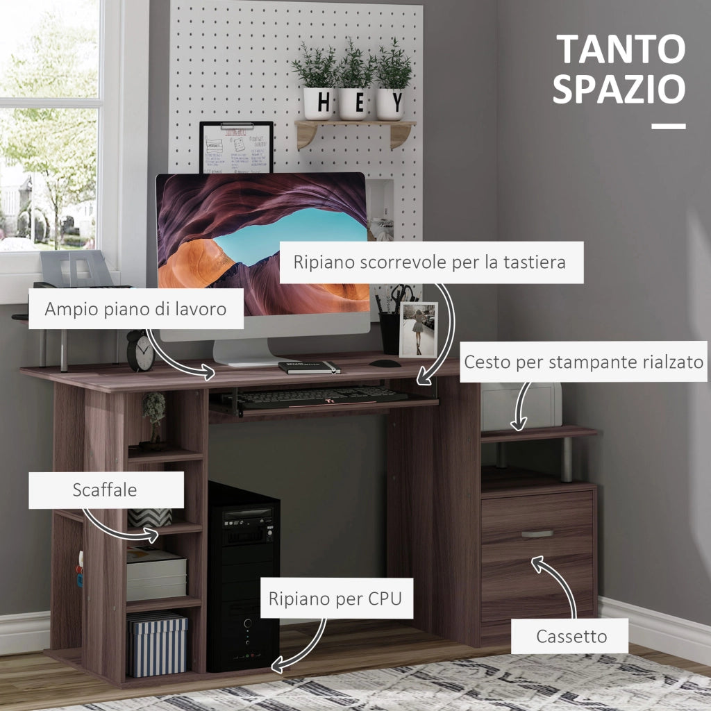 Scrivania per PC con Cassetto e Scaffale ¨C zephmum ¨C Legno 90x50x75 cm