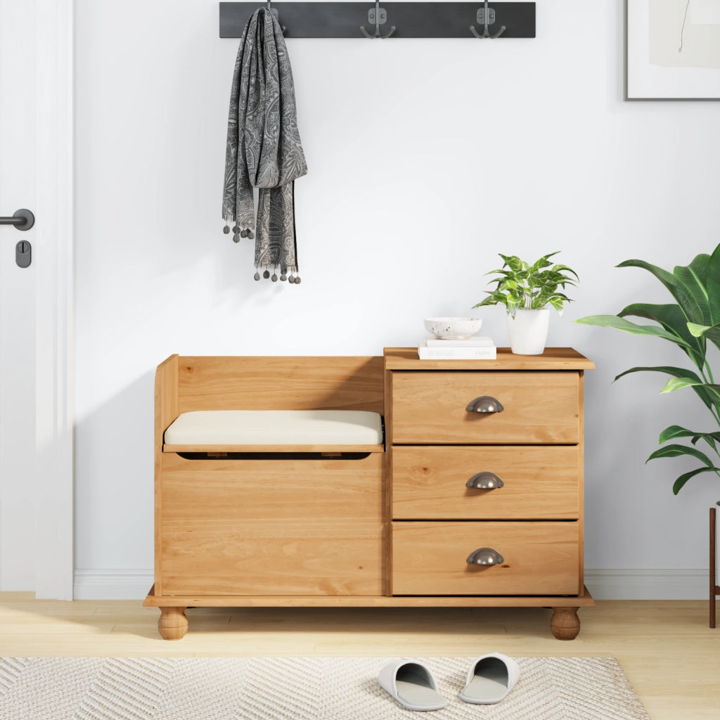 Panchina di Stoccaggio "ASKIM" Marrone 100x39x62 cm Legno Massello Pino