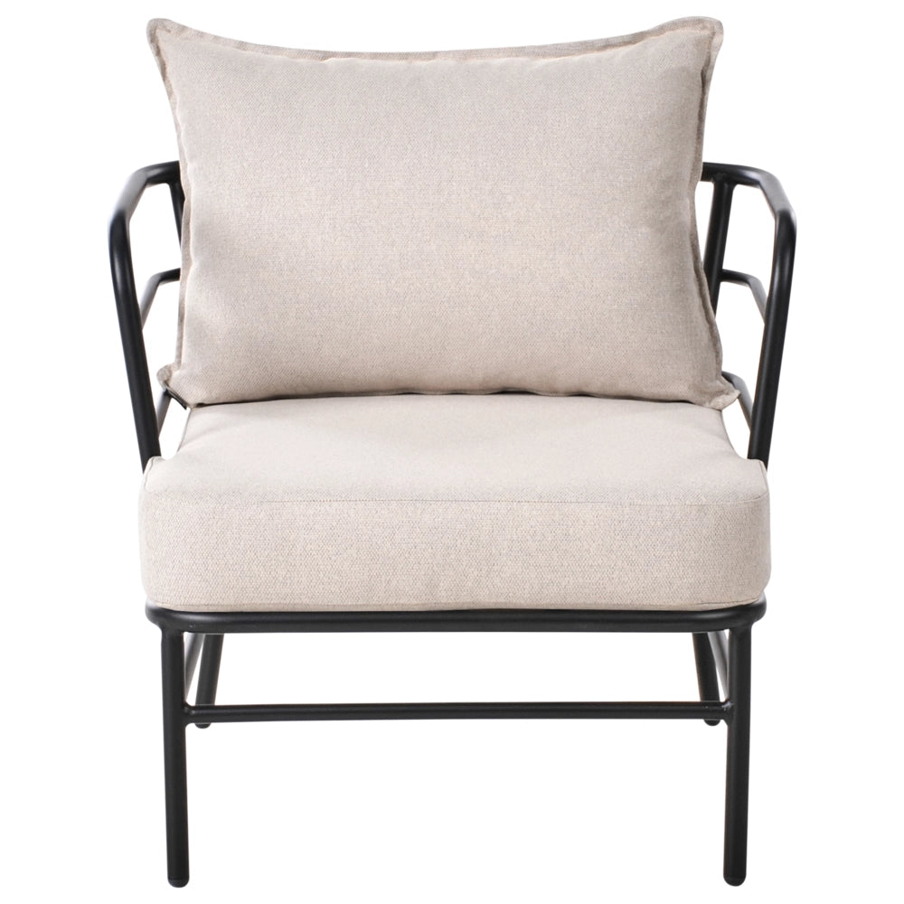 Set da giardino Cuscini in tessuto beige chiaro sfoderabili Divano a 3 posti con poltrone Telaio in alluminio nero