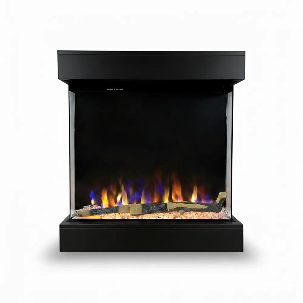 Tempo Style - Caminetto elettrico CALLIOPE Nero con cornice in legno MDF effetto fuoco reale 750 - 1.500 W