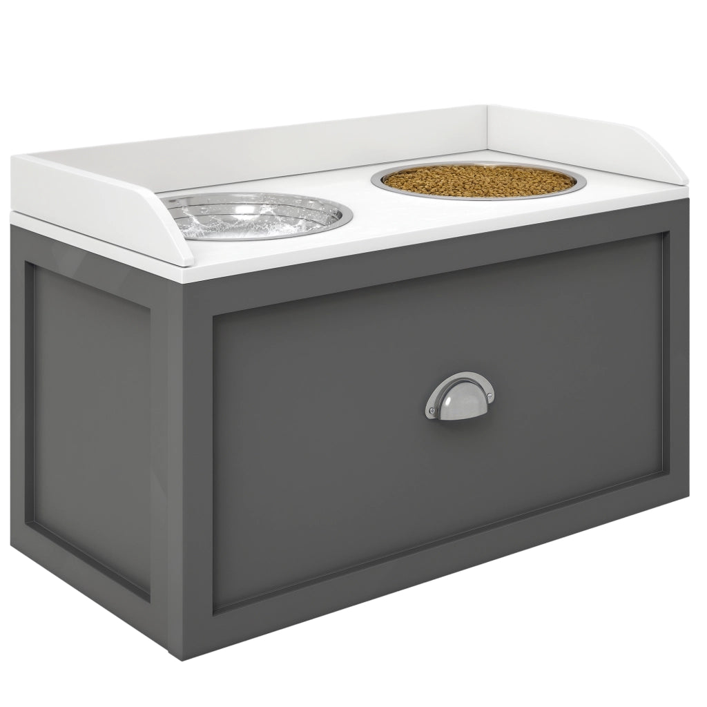Tavolo per Cani con 2 Ciotole e Cassetto ¨C zephmum ¨C Grigio e Bianco 63x30x36 cm