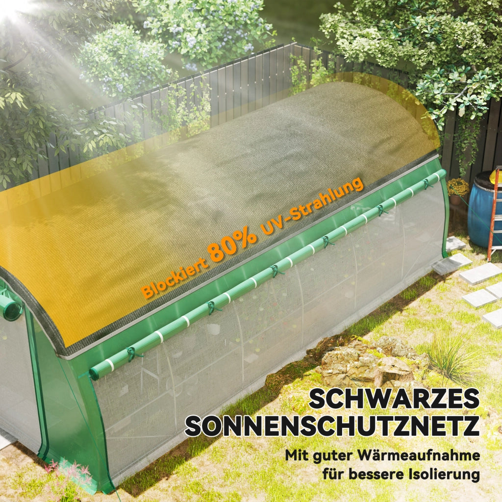 Serra Tunnel da Giardino 6x3x2m ¨C Xylo ¨C Struttura in Acciaio con Telo Plastica e Rete Ombreggiante Verde