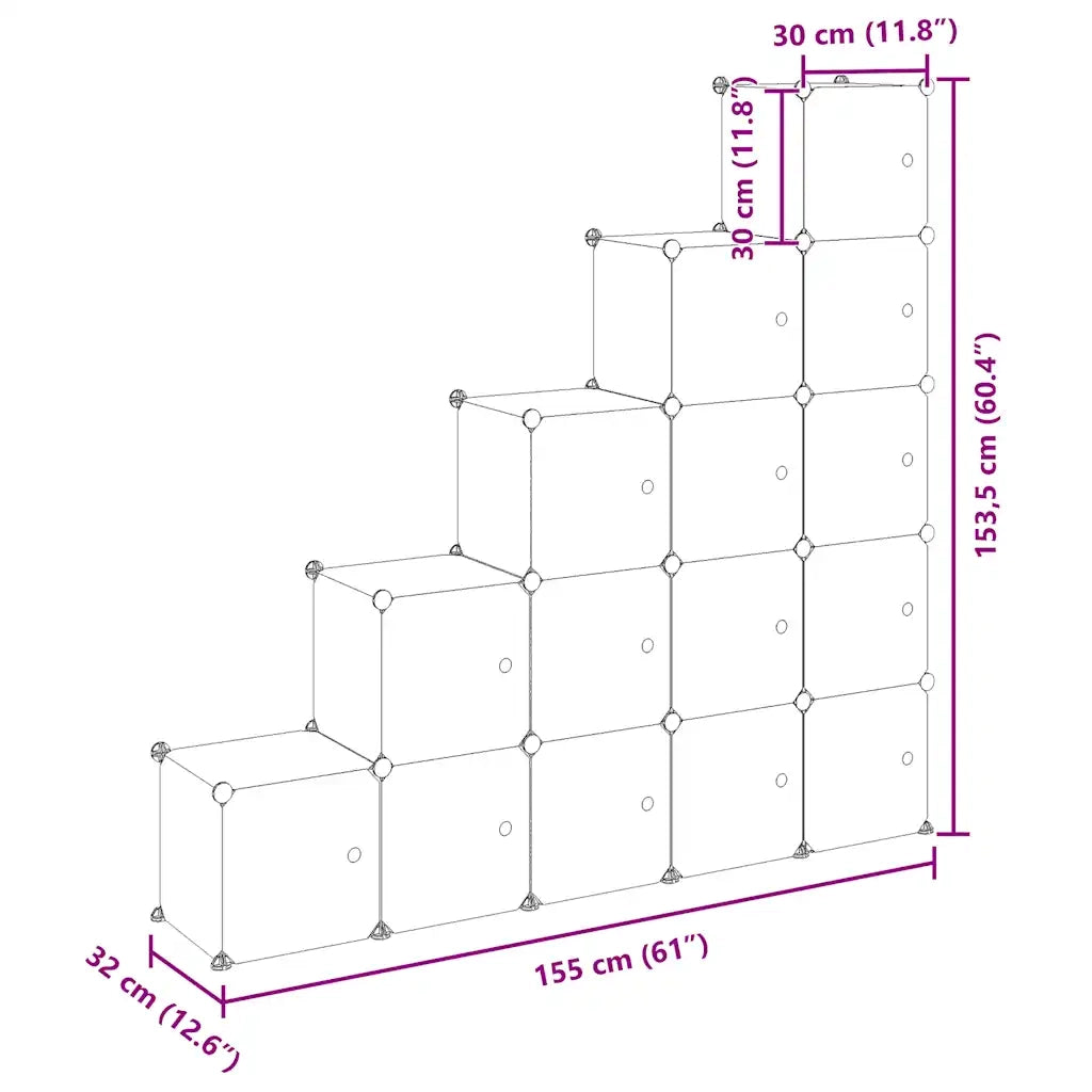 Organizzatore Portaoggetti con 15 Cubi e Ante Trasparenti in PP CFW4650949