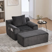 OKWISH Poltrona con Poggiapiedi, Seduta Profonda con Tasche Laterali, Design Minimalista, Velluto a Coste Grigio Scuro
