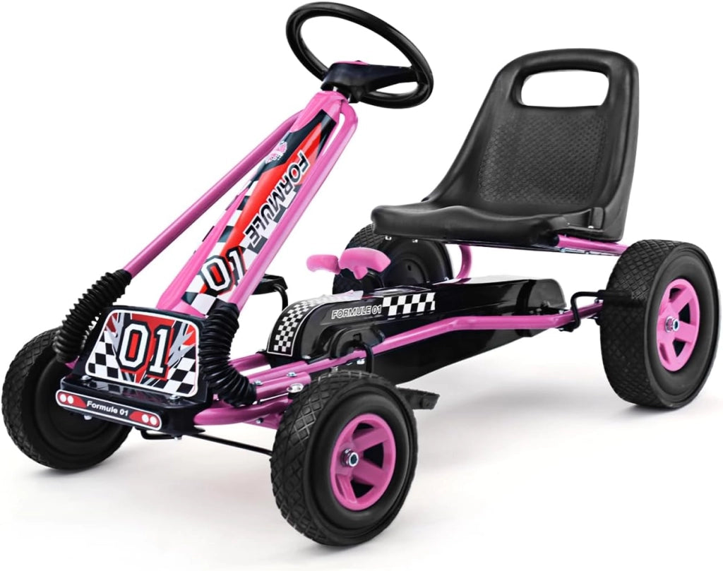 Go Kart a Pedali per Bambini, Macchina per Bambini con Sedili Regolabili in 2 Posizioni e 4 Ruote Antisdrucciolo, Carico 30 kg, per 3 Anni + (Blu, 92 X 50 X 53 CM)