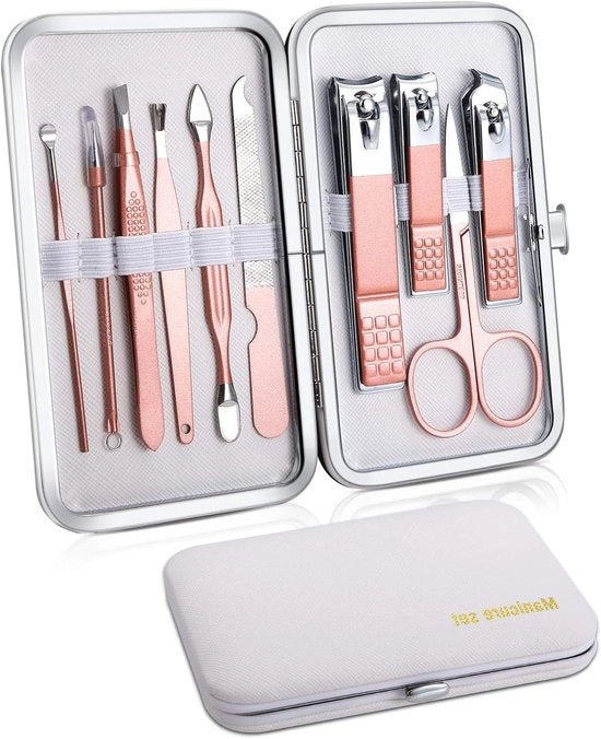 Set di Manicure da 10 Pezzi Set di Pedicure Scissor per Unghie Strumenti per Cura delle Unghie Clipper per Unghie Custodia per Viaggio Kit di Bellezza (Bianco)