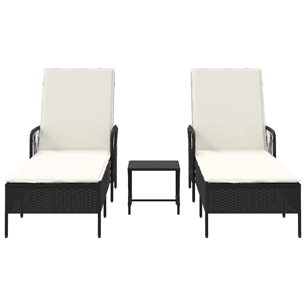Lettino da sole 3 pcs Nero e Bianco Crema 55 x 200 x 92 cm 365432