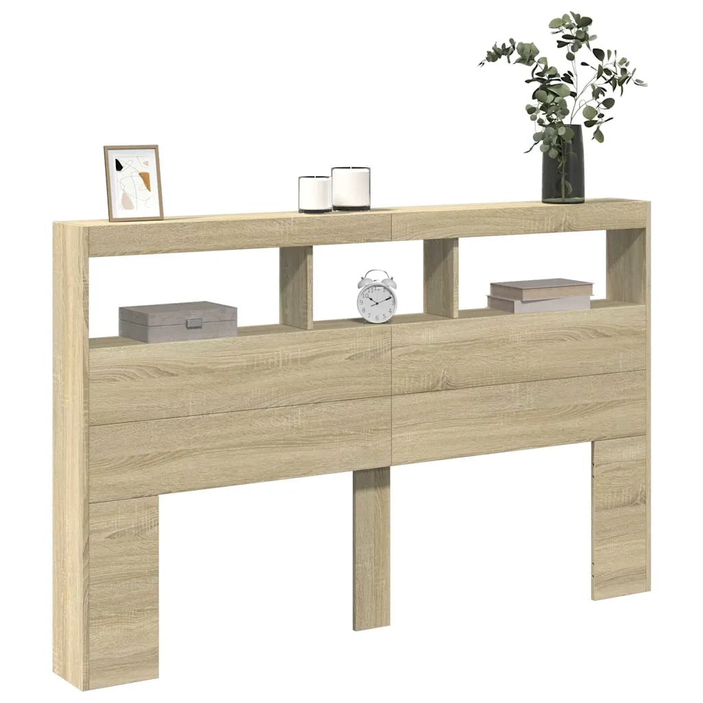 Testiera con Contenitore a LED Rovere Sonoma 160x17x102 cm 839205