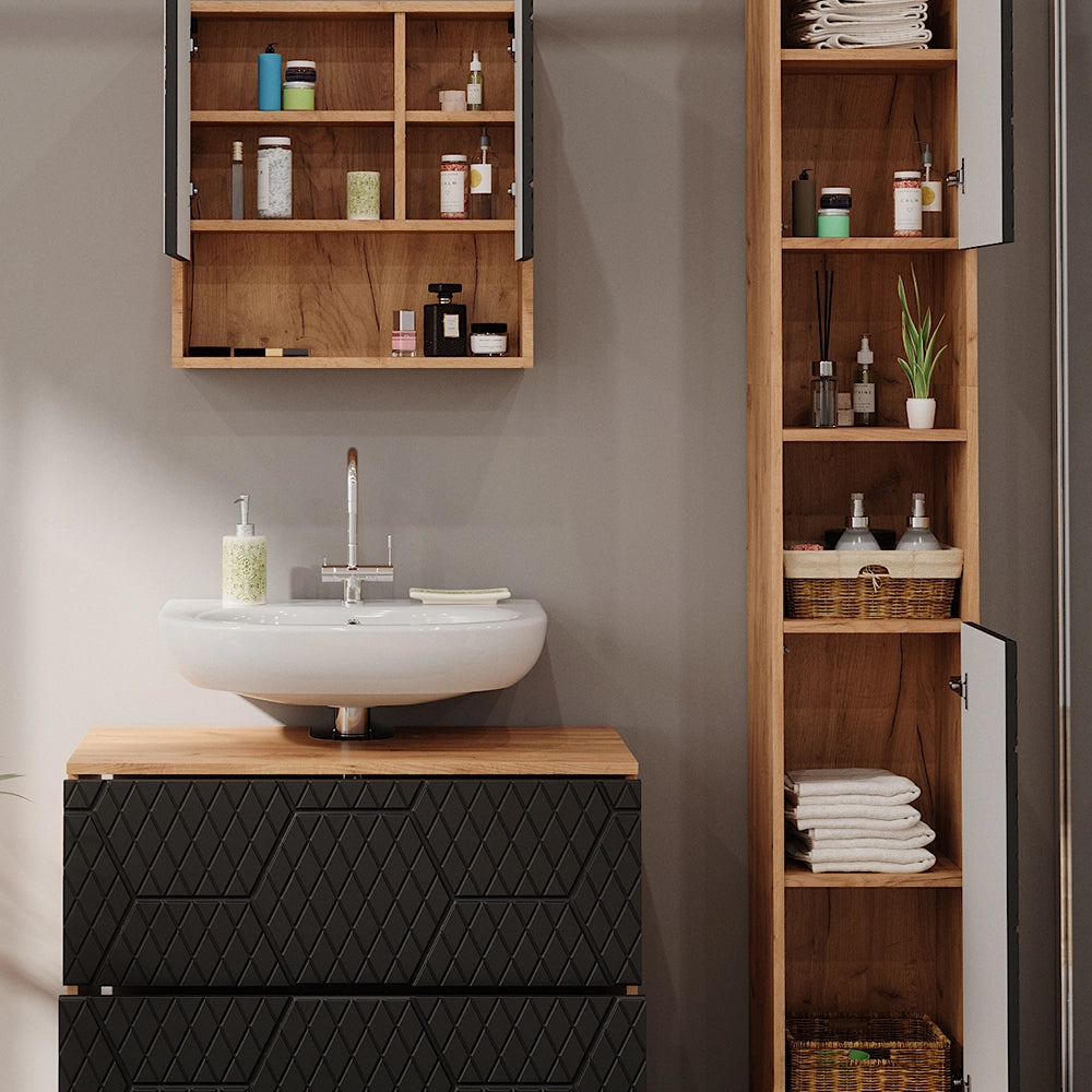 Vicco Set mobili bagno Antracite con struttura a nido d'ape 3 pezzi, con cassettiera e colonna