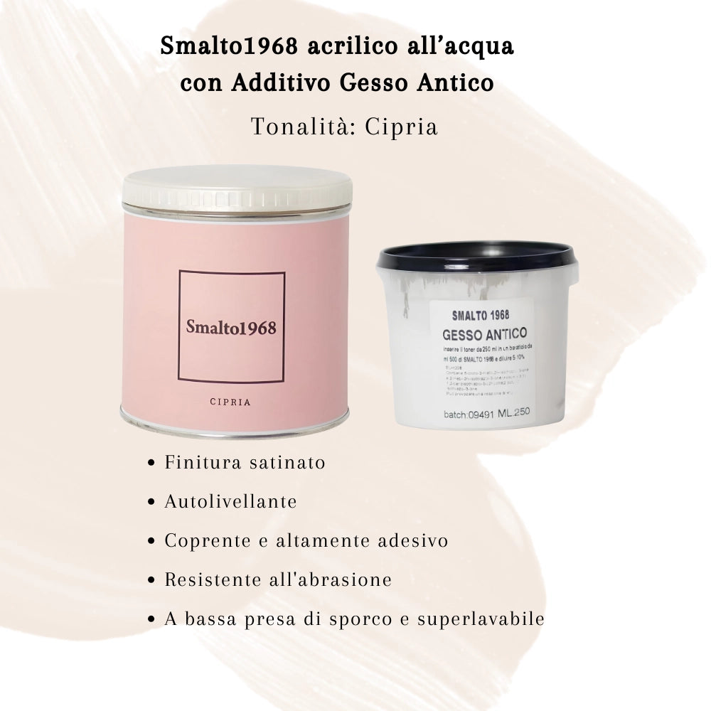 Smalto1968 base acqua gesso antico shabby chic finitura opaca multicolore l 0.5 *** colore- cipria, confezione 1