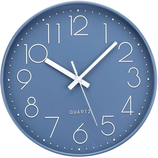 Orologio da Parete, stile, moderno, 30 cm, quarzo, grande, alimentato da batterie, facile da leggere, per camera, casa, cucina, camera da letto, ufficio o scuola (blu)