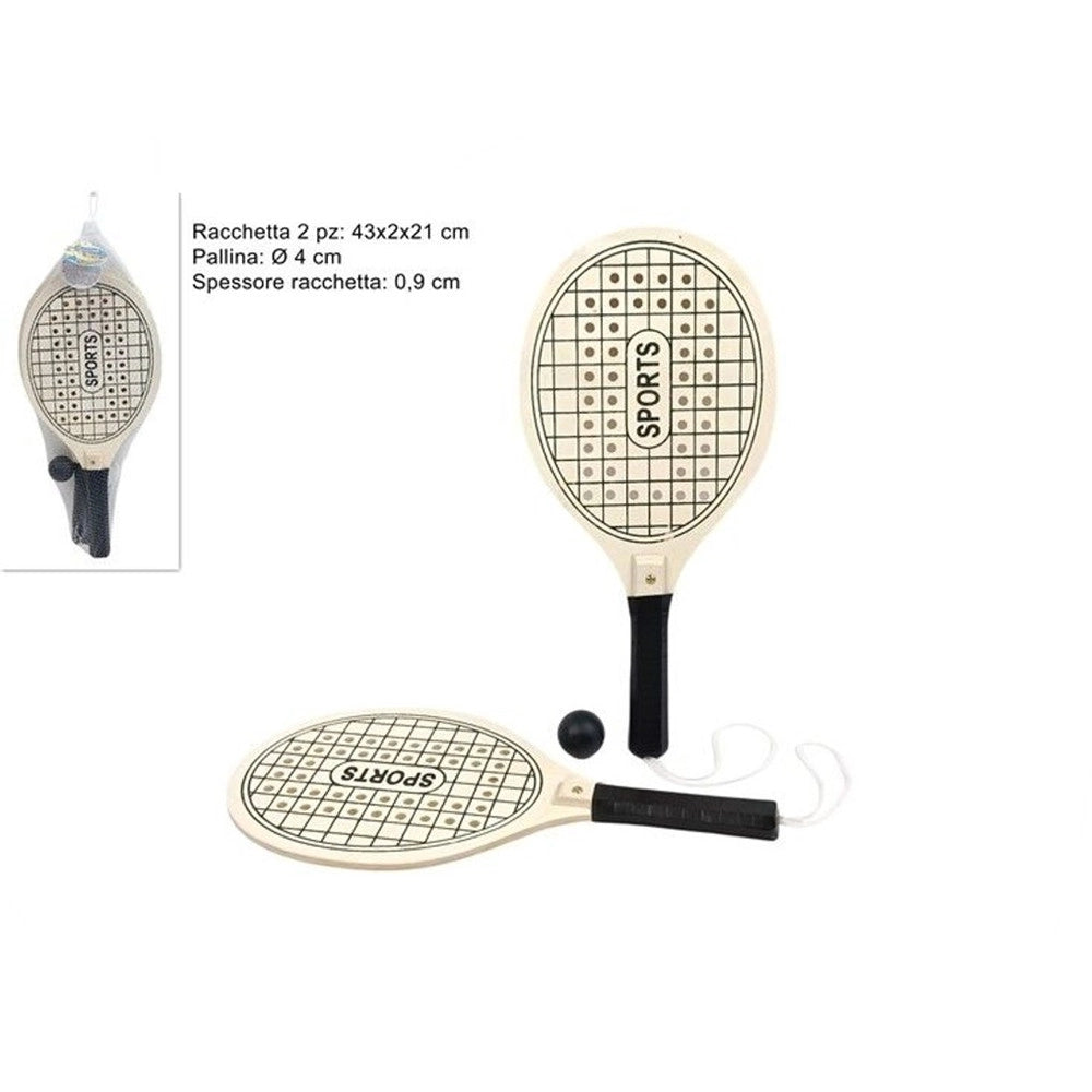 Trade Shop - Coppia Racchettoni Spiaggia In Legno Con Pallina Beach Tennis Padel Piscina Giardino 638880a -