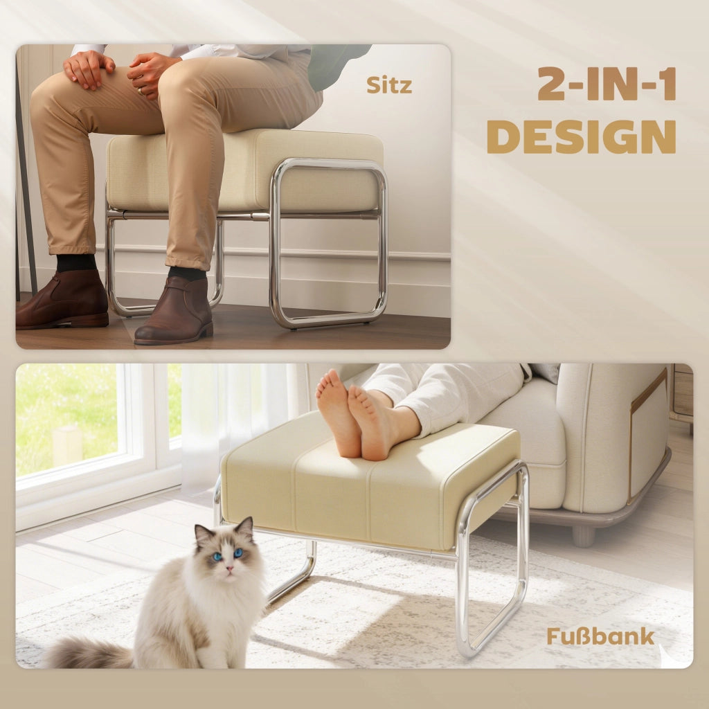 Poggiapiedi Imbottito in Tessuto Chenille ¨C Minimal ¨C Beige