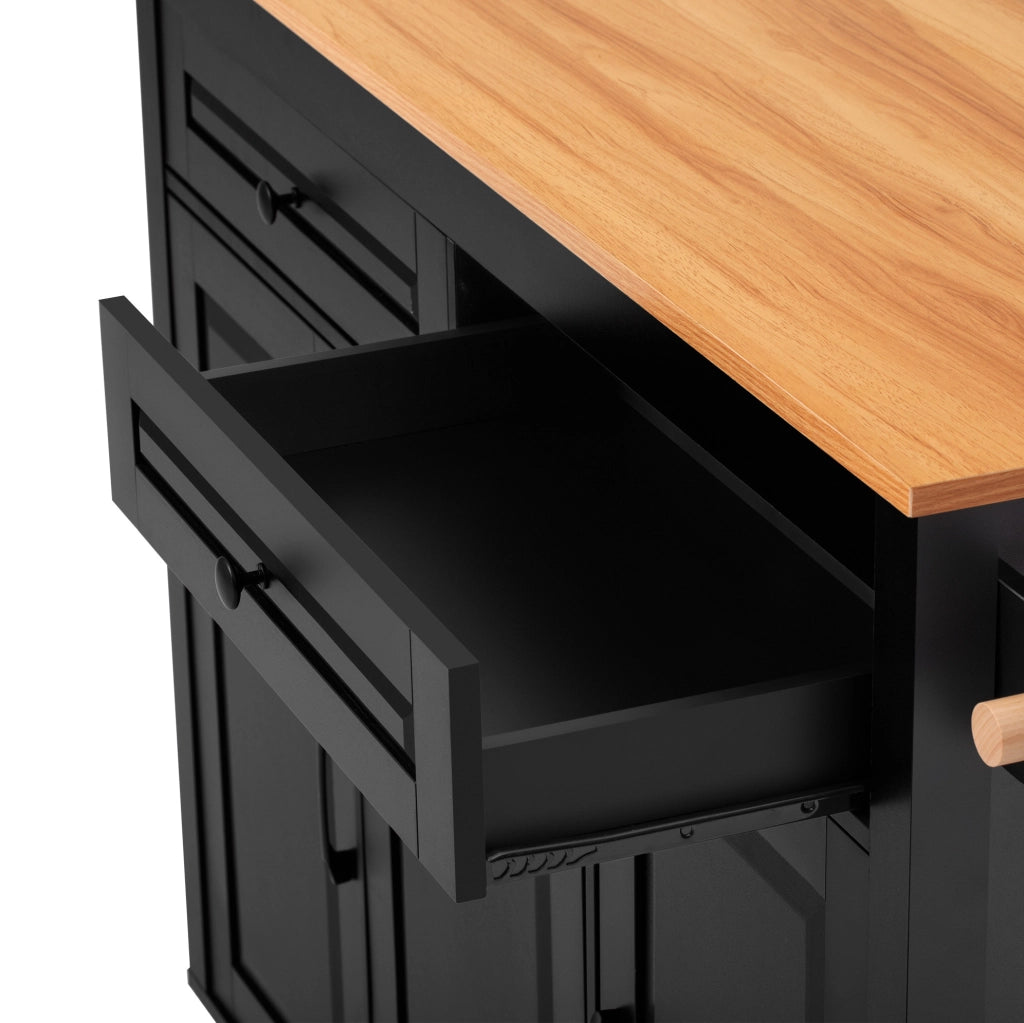 Isola da cucina mobile con piano estraibile; prese USB e Type-C; vano rifiuti; MDF nero