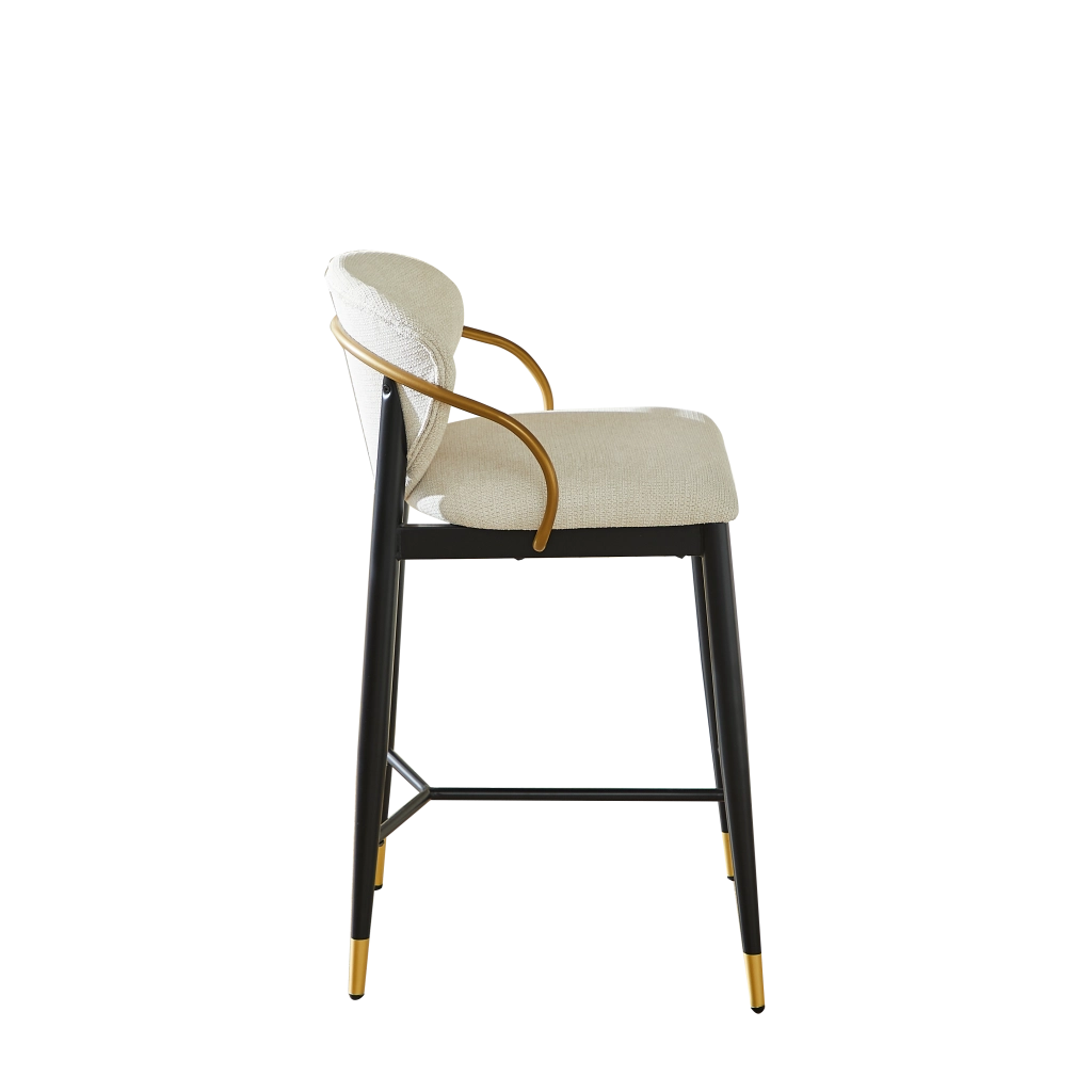 Set 2 Sgabelli da Bar ¨C MINIMAL ¨C Velluto Chenille Beige, Nero, Oro, Schienale, Altezza Regolabile