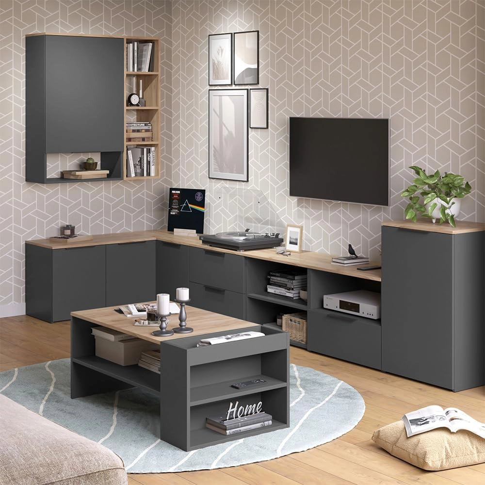 Credenza Wido, Antracite, 50 x 80 cm con ripiano, per la conservazione e l'organizzazione salvaspazio