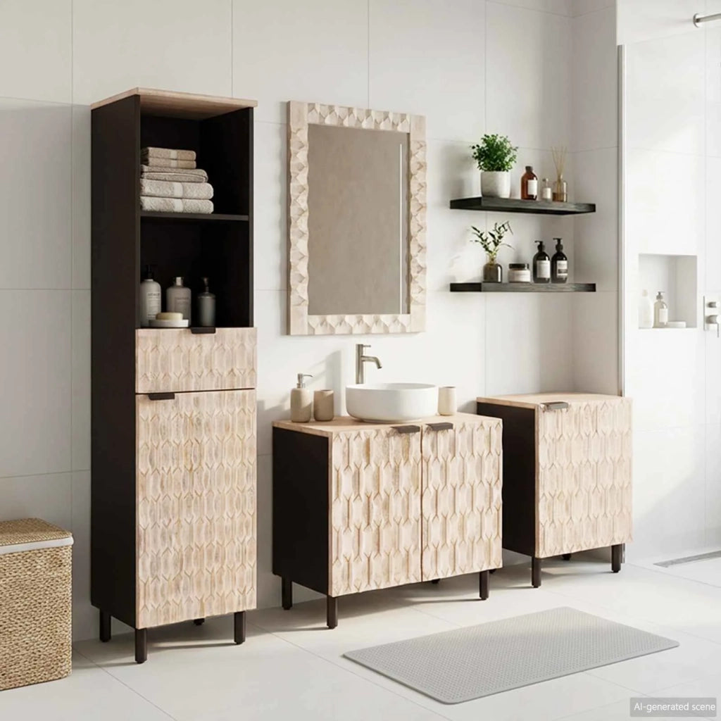 Set da Bagno con cassetto 4 pcs Finitura Bianco Lavato