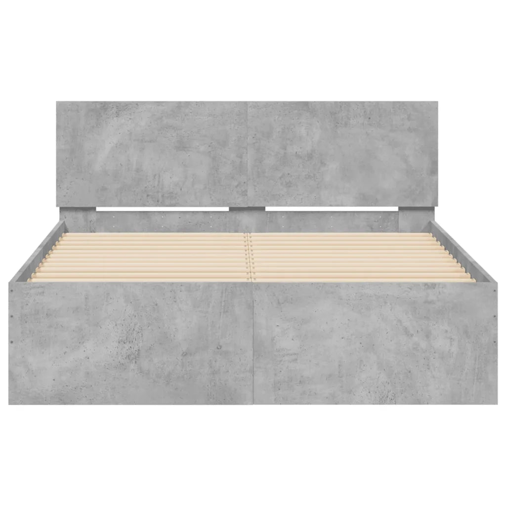 Giroletto con Testiera e LED-Struttura Letto con testiera Grigio Cemento 140x190 cm