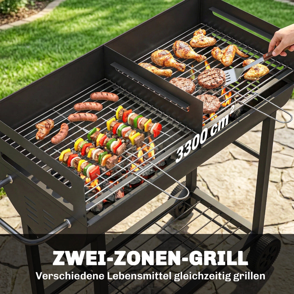 Carrello Barbecue a Carbone con 2 Zone ¨C zephmum ¨C Grigio 103x46.5x100 cm