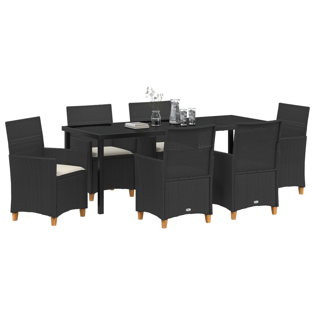 Set da Pranzo da Giardino di 7 Pezzi con Cuscini - Rattan Polimerico Nero