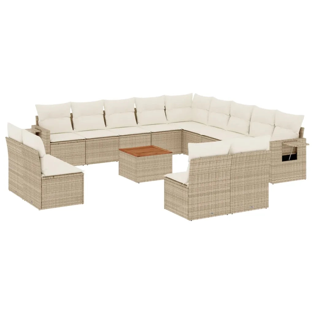 Set Divani da Giardino 14pz con Cuscini in Polyrattan Beige 3224819