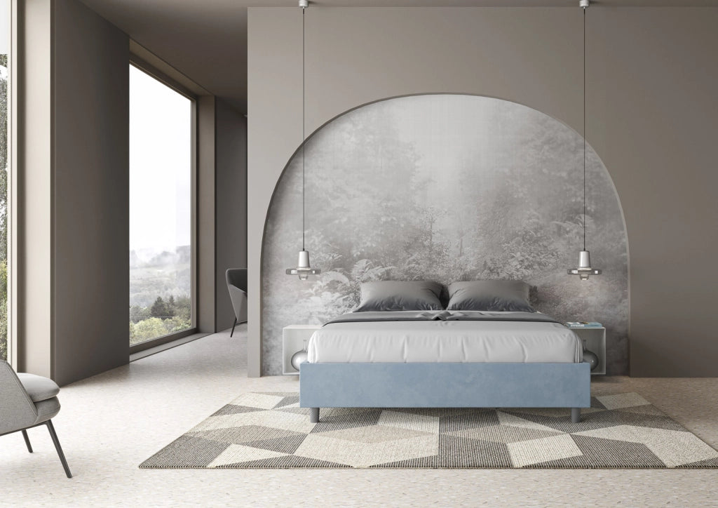 BS COM Letto queen size contenitore imbottito 150x190 microfibra azzurro