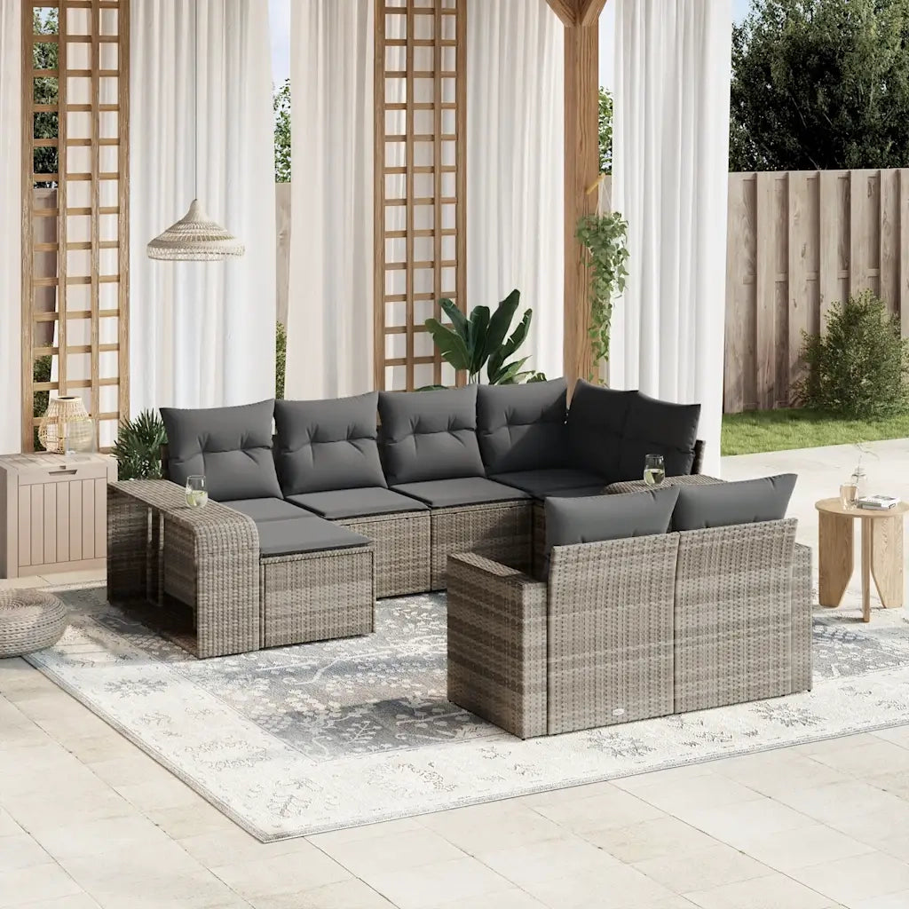 Set Divano Giardino 10 pz con Cuscini Grigio Chiaro Polyrattan
