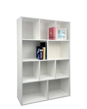 LIBRERIA MODERNA IN LEGNO BIANCO CON 10 RIPIANI SFALSATI DIMENSIONI 90X30X140 CM