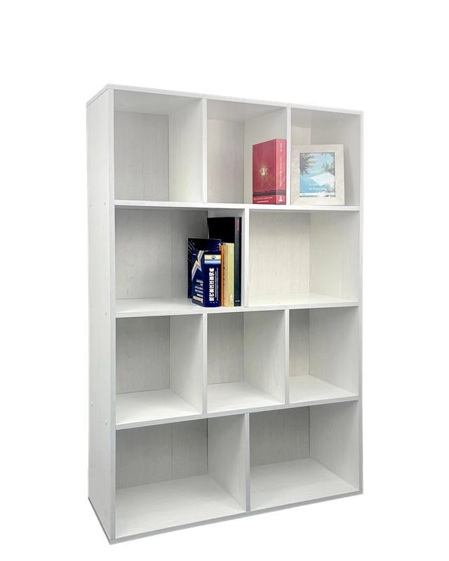 LIBRERIA MODERNA IN LEGNO BIANCO CON 10 RIPIANI SFALSATI DIMENSIONI 90X30X140 CM