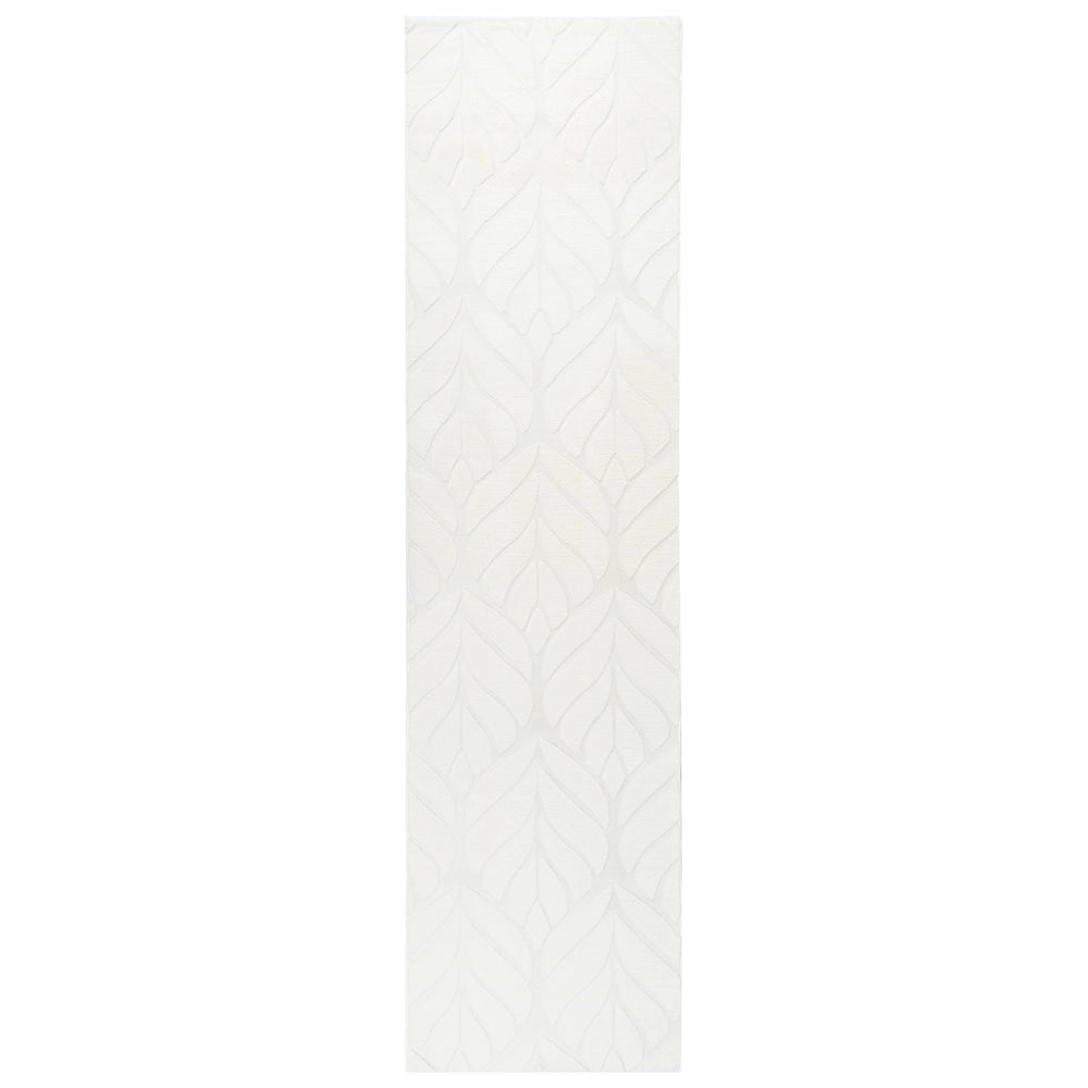 Tappeto da corridoio in pelliccia sintetica di coniglio, bianco sporco, in poliestere, 80 x 300 cm, rotondo, morbido, a pelo lungo, motivo a foglie