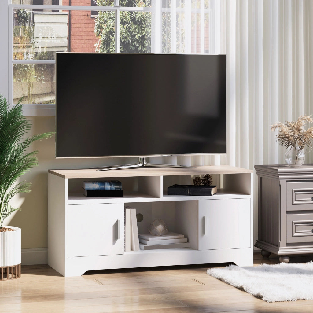 Mobile TV in legno con 2 ante e ripiani aperti ¨C Zephmum ¨C 105x40x52 cm effetto bianco