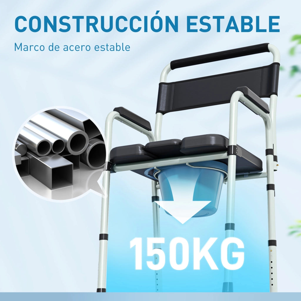 Sedia da Bagno Pieghevole con Seduta Regolabile e Cuscini Antiscivolo ¨C Zephmum ¨C Nero 150 kg