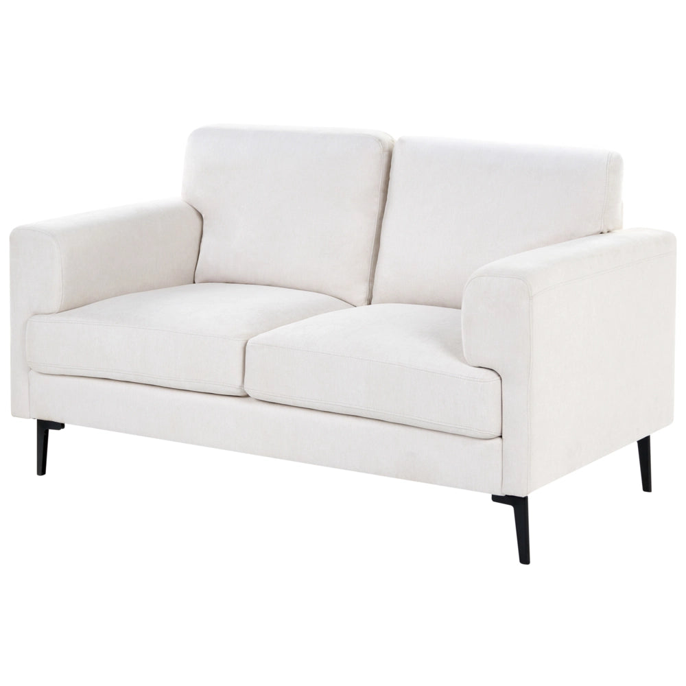 Divano minimalista moderno di metà secolo in tessuto a 2 posti con gambe in metallo rivestite e braccioli beige