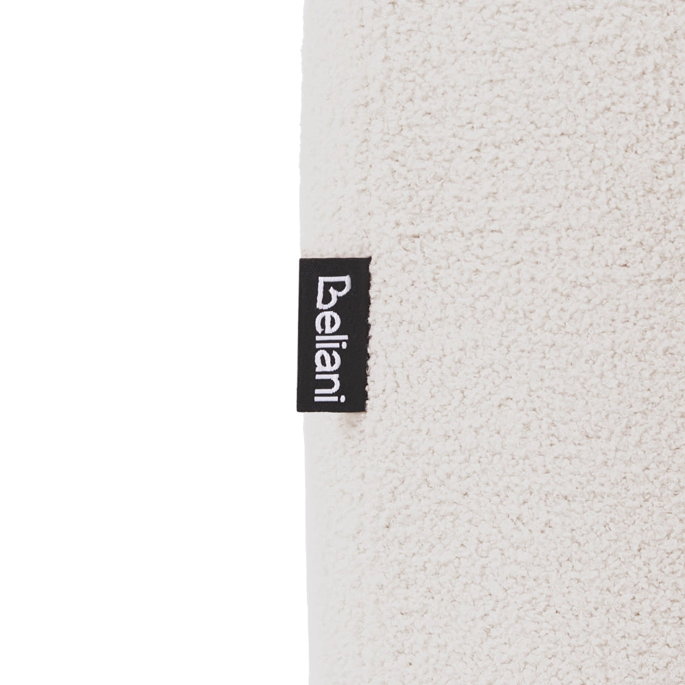 Pouf a coste con rivestimento in bouclé gambe in legno bianco sporco design moderno, accessori per il soggiorno