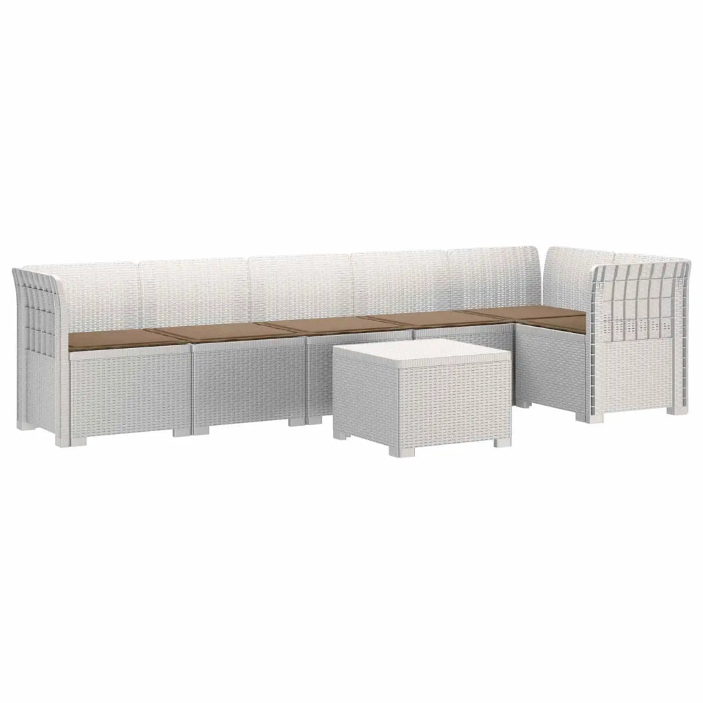 Divano da Giardino 6 Posti con Cuscini Aspetto Rattan PP Bianco 3444116