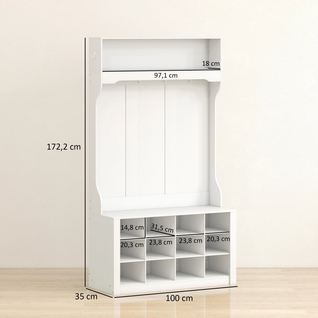 Banca Ingresso con Scarpiera e Appendiabiti ¨C Zephmum ¨C Bianco 80x40x100 cm