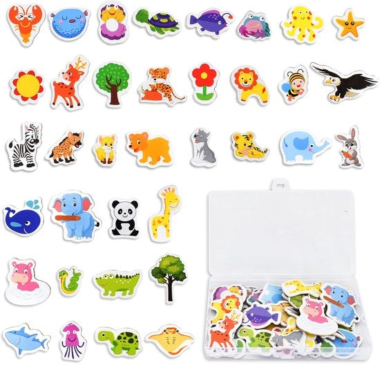 Set di magneti per frigorifero da 36 pezzi, giardino zoologico educativo in legno 3D, decorazione per bambini, magneti per frigorifero, lavagne bianche e lavagne per bambini.