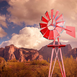 Mulino a vento da giardino stile USA rosso, altezza 245 cm, Ruota a vento con cuscinetti a sfera