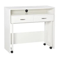 Tavolo Scrivania Salvaspazio per Camera e Ufficio, Scrivania con Cassetti e Ruote, Postazione di Lavoro Doppia o Singola, 100x36x88cm, Bianco