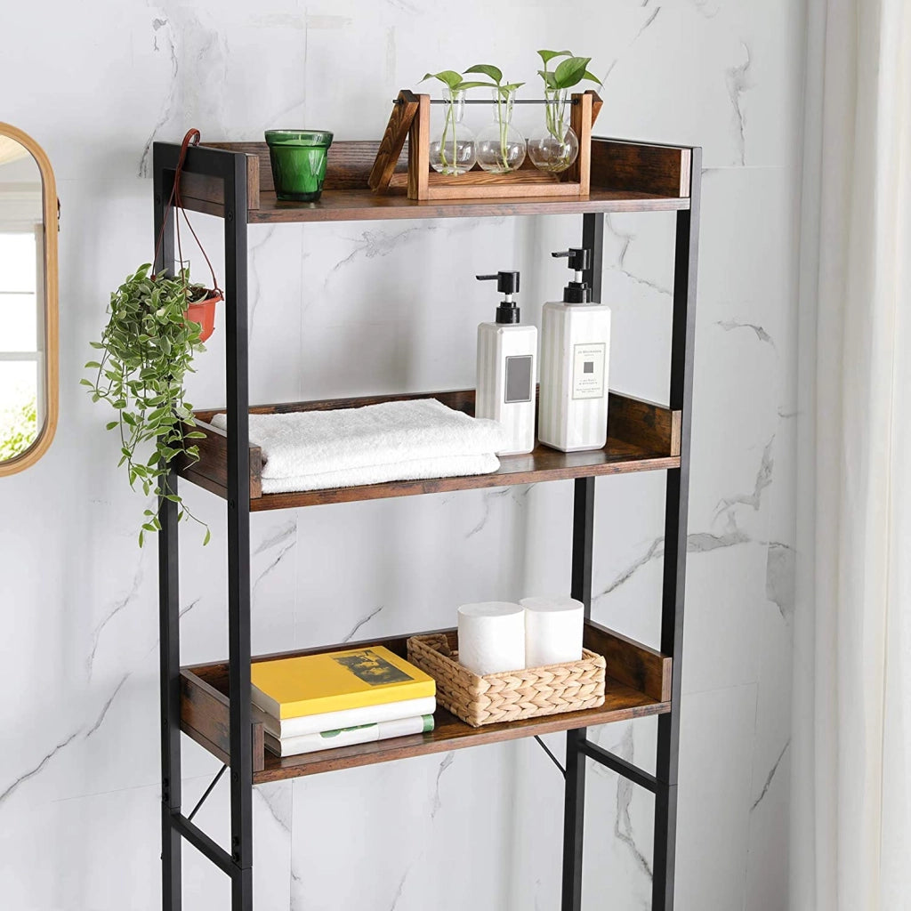 Mensola da bagno Valora sopra il WC, design rustico in acciaio marrone
