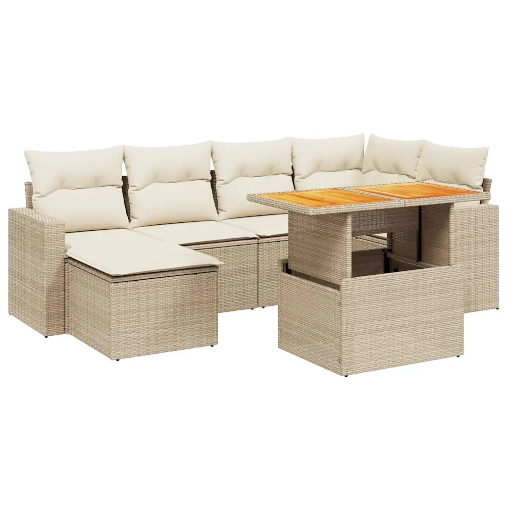 Set Divani da Giardino 7 pz con Cuscini Beige in Polyrattan 3271415