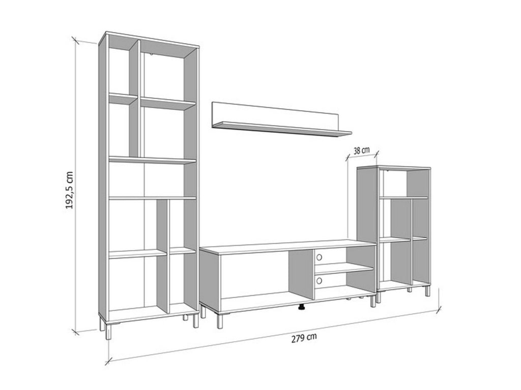 Mobile Soggiorno Civitate, Parete Attrezzata Modulabile, 279x38x192.5h cm Nero Antracite