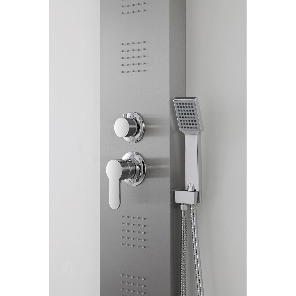 COLONNA PANNELLO DOCCIA IN ACCIAIO SATINATO H.150x22x45cm 4 FUNZIONI "NEW YORK" FERIDRAS