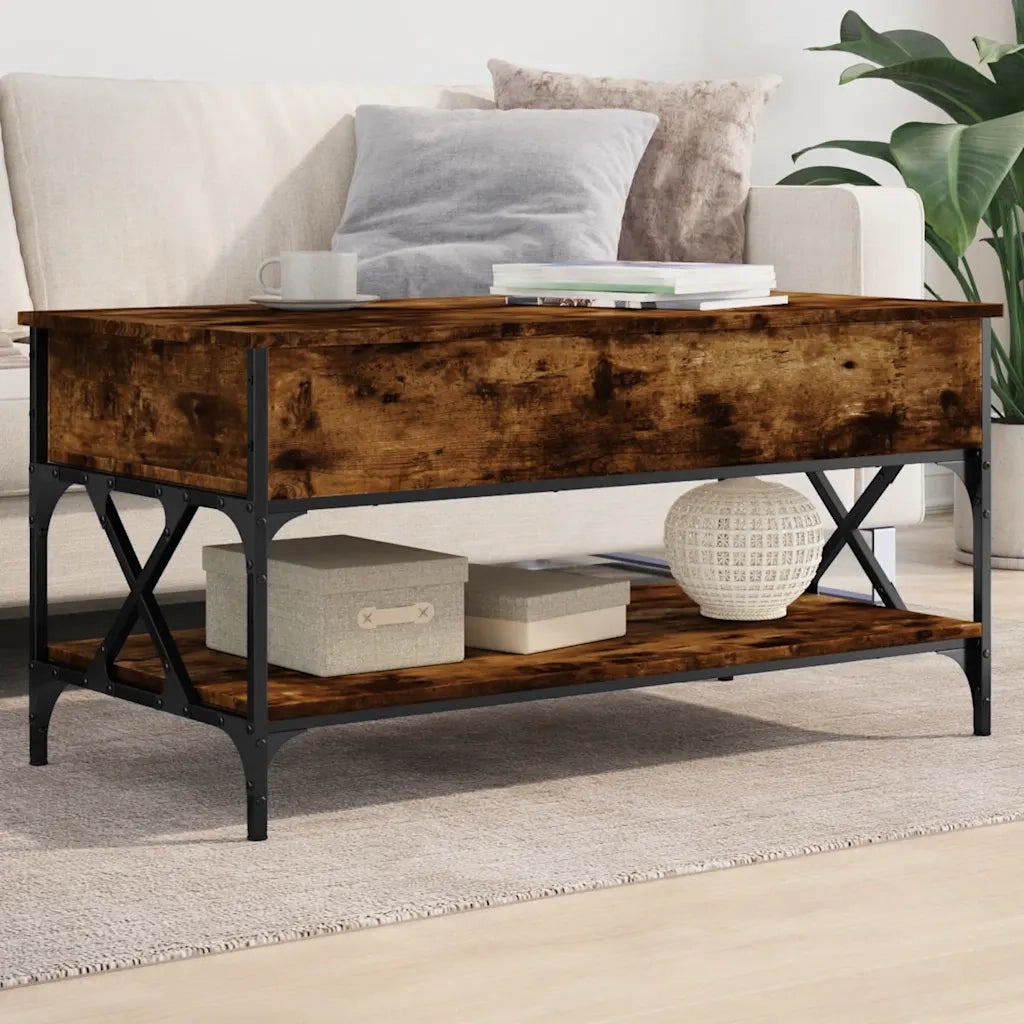 Tavolino salotto | Tavolino da caff¨¨ | Tavolino da Soggiorno Rovere Fumo 100x50x50 cm Multistrato e Metallo