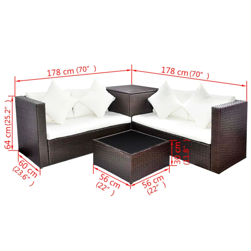 Set di mobili da giardino mobili da esterno 4 pezzi con cuscini resina intrecciata marrone 02_0016195