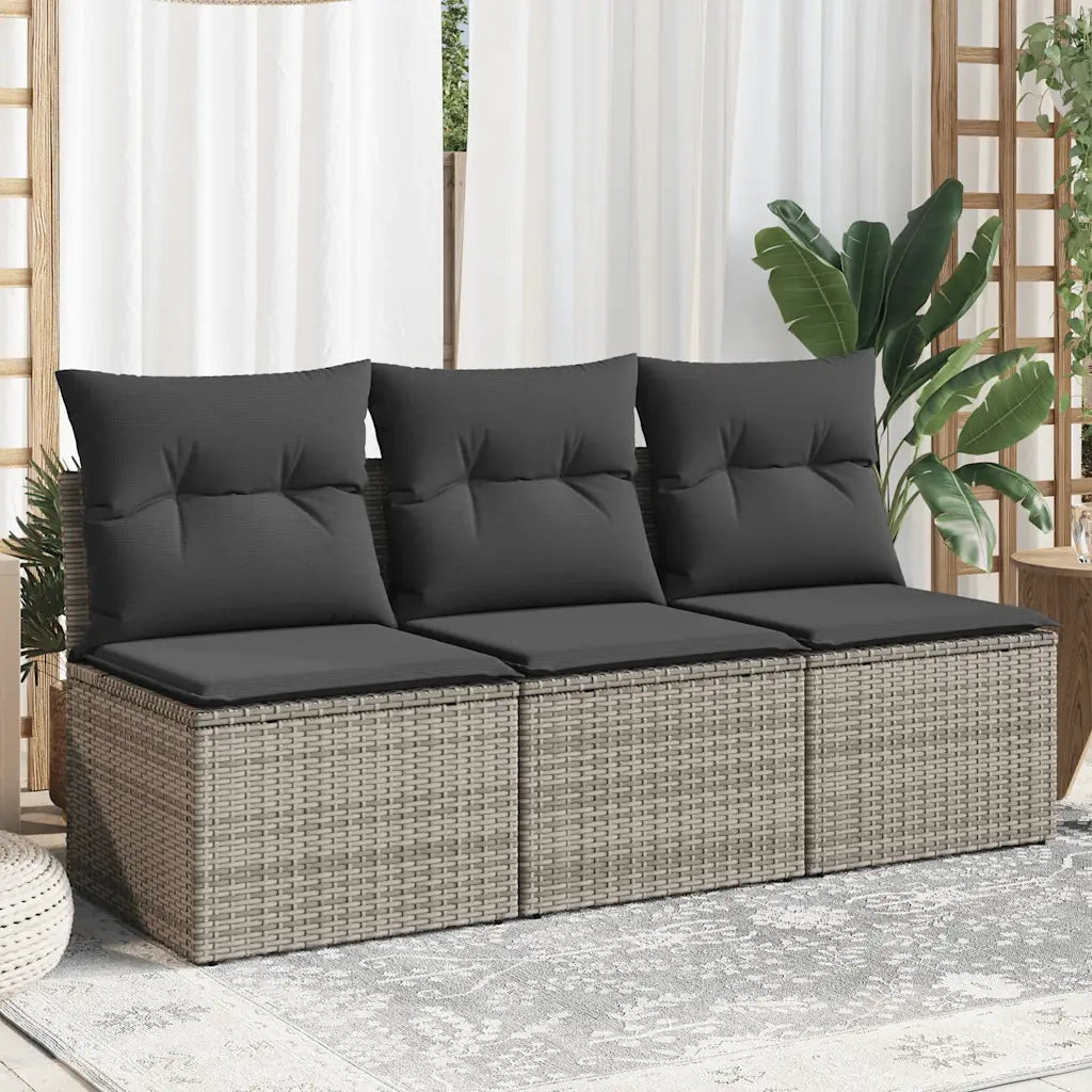 Divano da Giardino con Cuscini 3 Posti-Sofa da Giardino-Divano da esterno Grigio in Polyrattan 932069
