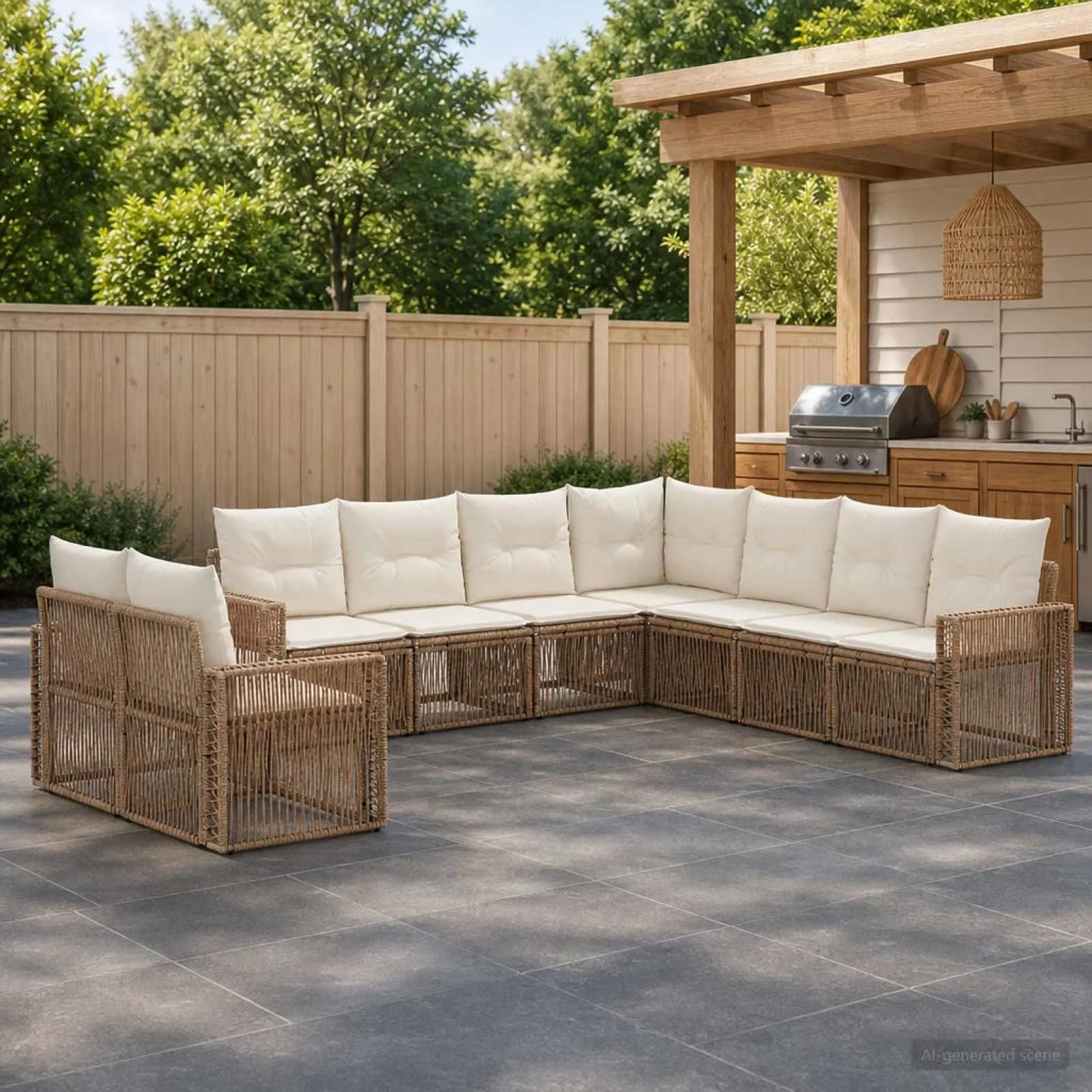 Set Divano da Giardino 9 pz Beige e Bianco Crema polyrattan 3435165
